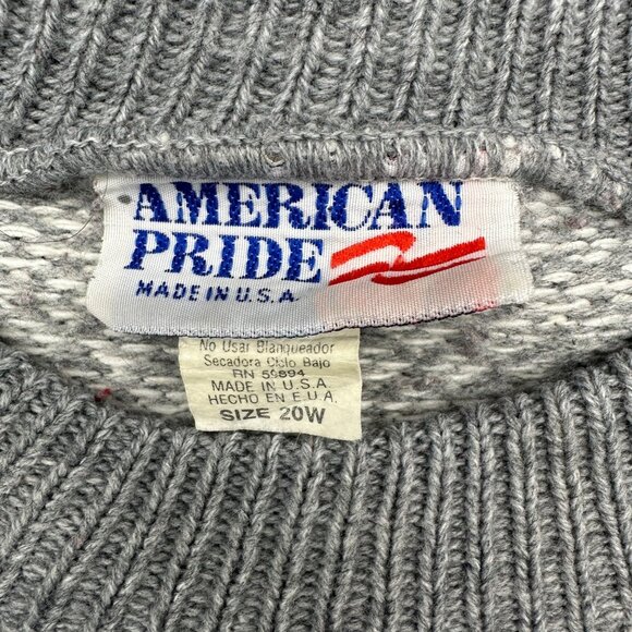 Vintage Sweater Fair Isle Size 20W American Pride USA Grey White Acrylic 1990s - Picture 4 of 8